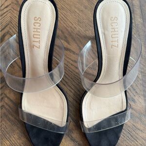 Schutz Ariella Heeled Sandal Black Suede 8